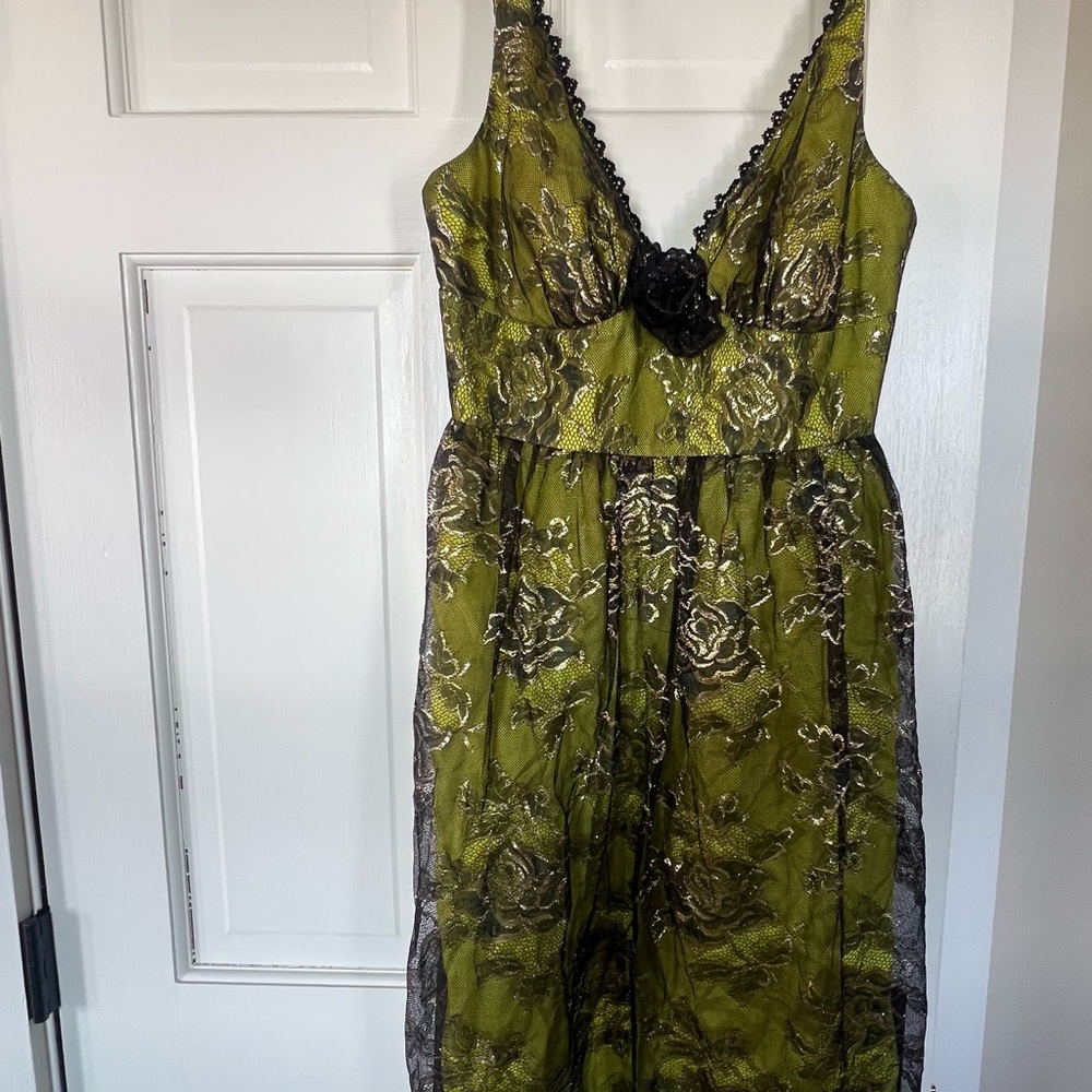 Elegant Green and Black Lace Dress